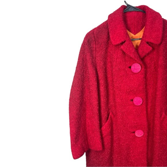 VTG Red Hockanum Fabrics Boucle Wool Coat See Measurements in Listing - Picture 2 of 13